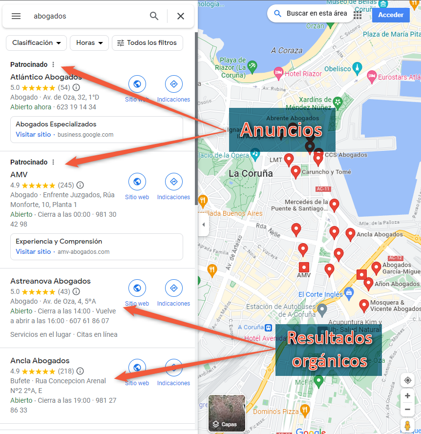 Google maps resultados