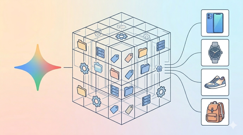 Google Gemini analizando una estructura de datos perfecta en Merchant Center